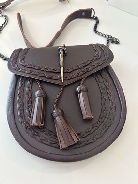 Vintage Genuine Brown Leather Scottish Sporran Crossbody Bag Festival